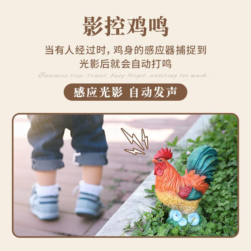 Chậu Cây Resin Gà trống giả cảm biến tự phát âm thanh, đồ trang trí sân vườn, ban công và tiểu cảnh (RG-226)