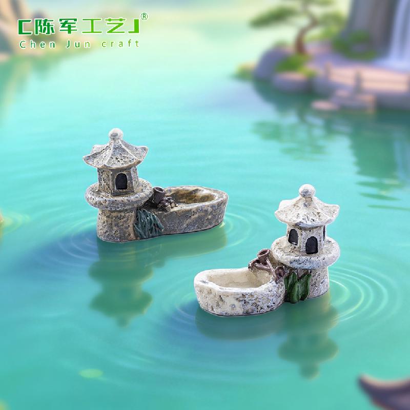 Phụ Kiện Tiểu Cảnh Tiểu cảnh hồ nước và tháp, phụ kiện trang trí chậu cây mini (ZC-305)