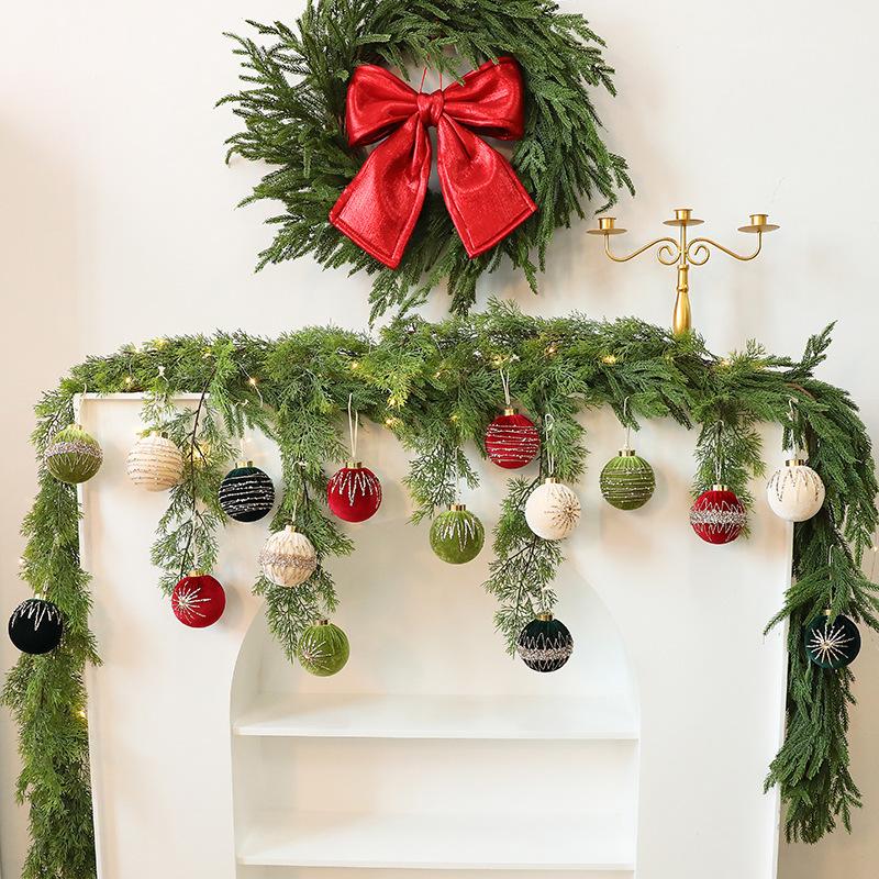 Trang Trí Noel Bộ bóng Noel 8cm bọc nhung kim tuyến, 12 quả, DIY trang trí cây thông Noel, decor cửa sổ phòng khách