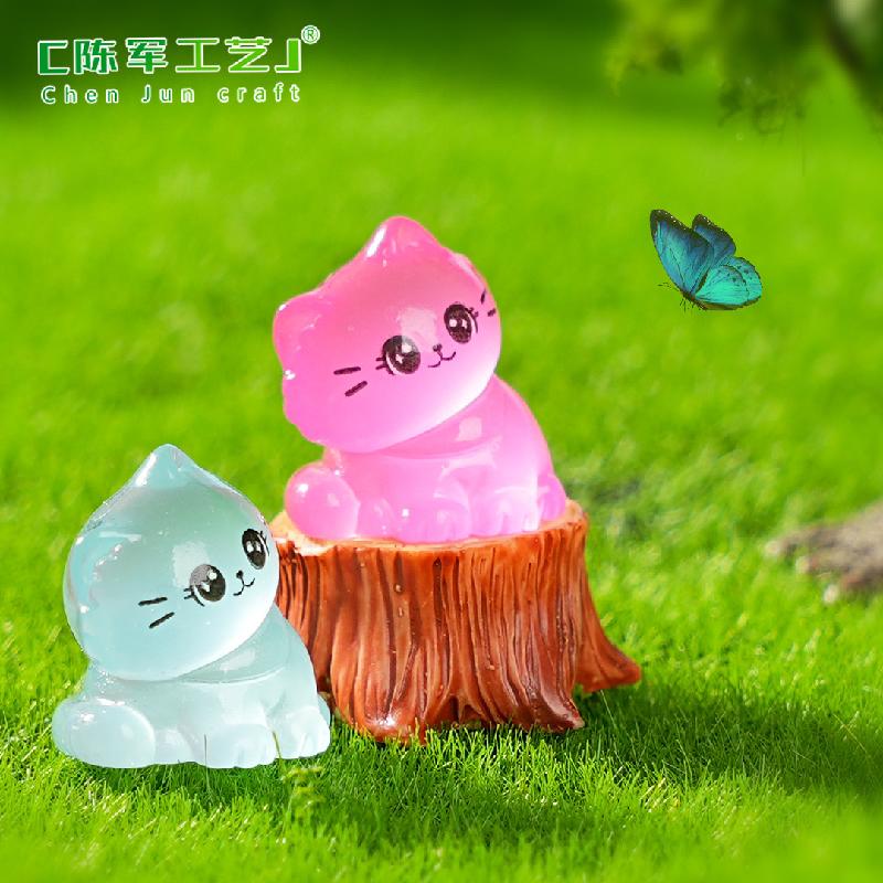 Phụ Kiện Tiểu Cảnh 微景观创意新品夜光歪头小猫咪园艺造景 DIY装饰品配件迷你小摆件