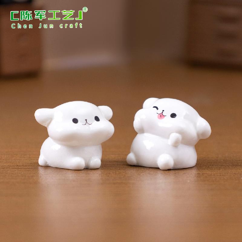 Phụ Kiện Tiểu Cảnh 微景观可爱趴趴白色小狗公仔 娃娃屋diy装饰品配件车载桌面小摆件