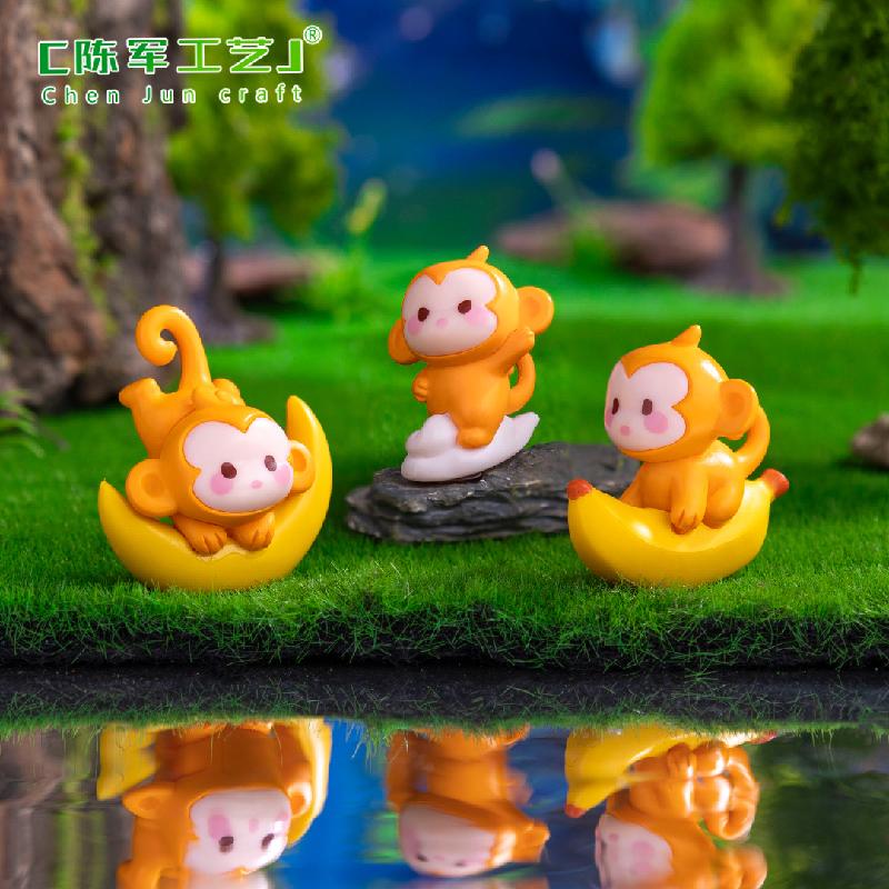 Phụ Kiện Tiểu Cảnh 微景观创意可爱小猴子捞月萌粒园艺造景 DIY装饰品配件迷你小摆件