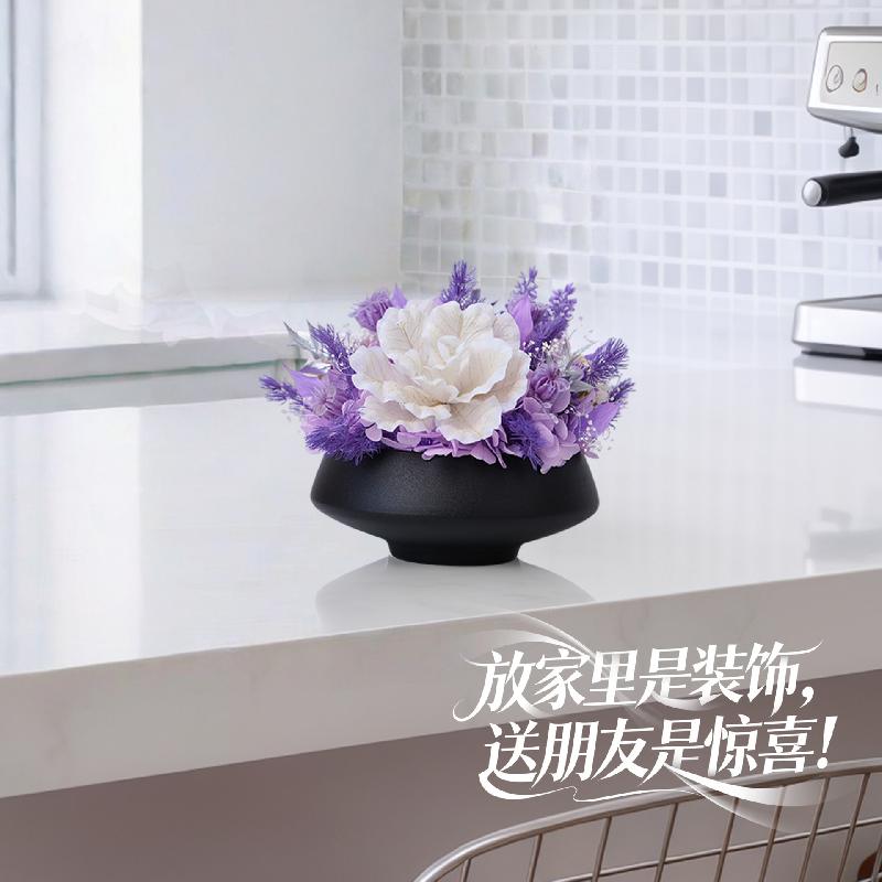 Hoa khô trang trí Chậu hoa hồng vĩnh cửu trang trí bàn ăn bàn tiếp khách (HK-52)