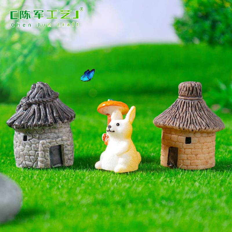 Phụ Kiện Tiểu Cảnh 苔藓微景观创意乡村茅草屋旧房子园艺造景DIY装饰品配件迷你小摆