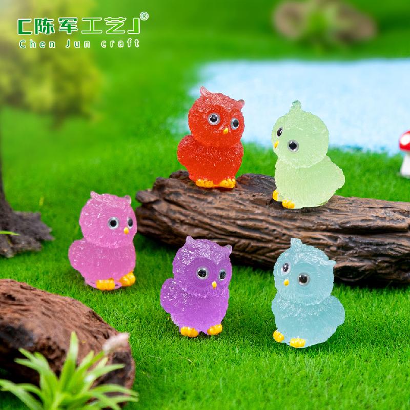 Phụ Kiện Tiểu Cảnh 跨境微景观夜光萌萌猫头鹰公仔园艺造景 DIY装饰品配件迷你小摆件