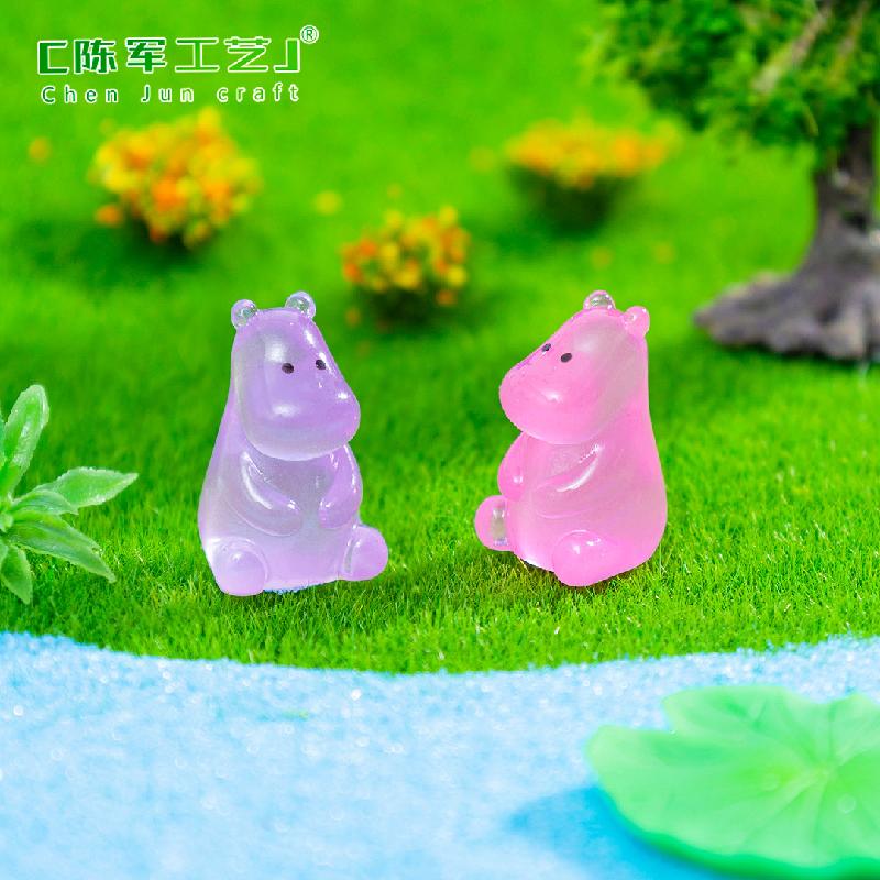 Phụ Kiện Tiểu Cảnh 跨境微景观创意夜光河马萌粒园艺造景 DIY装饰配件迷你树脂小摆件