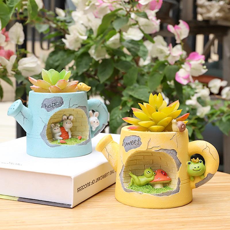 Chậu Cây Resin Chậu cây mọng nước hoạt hình resin, chậu mini trang trí bàn, tiểu cảnh cây xanh (RG-16)