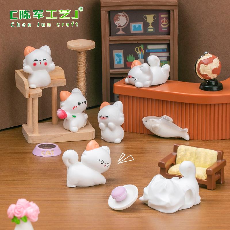 Phụ Kiện Tiểu Cảnh 微景观创意快乐小猫咪娃娃屋 DIY装饰品挂配件盲袋微缩桌面小摆件