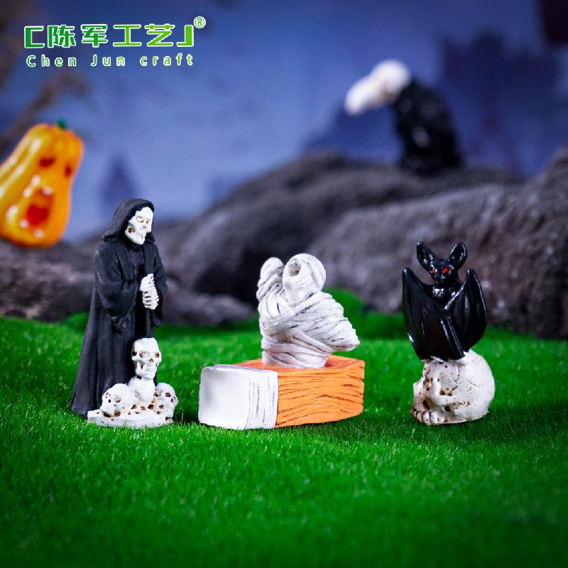 Phụ Kiện Tiểu Cảnh 跨境外贸微景观创意万圣节骷髅木乃伊 DIY装饰品挂配件迷你小摆件