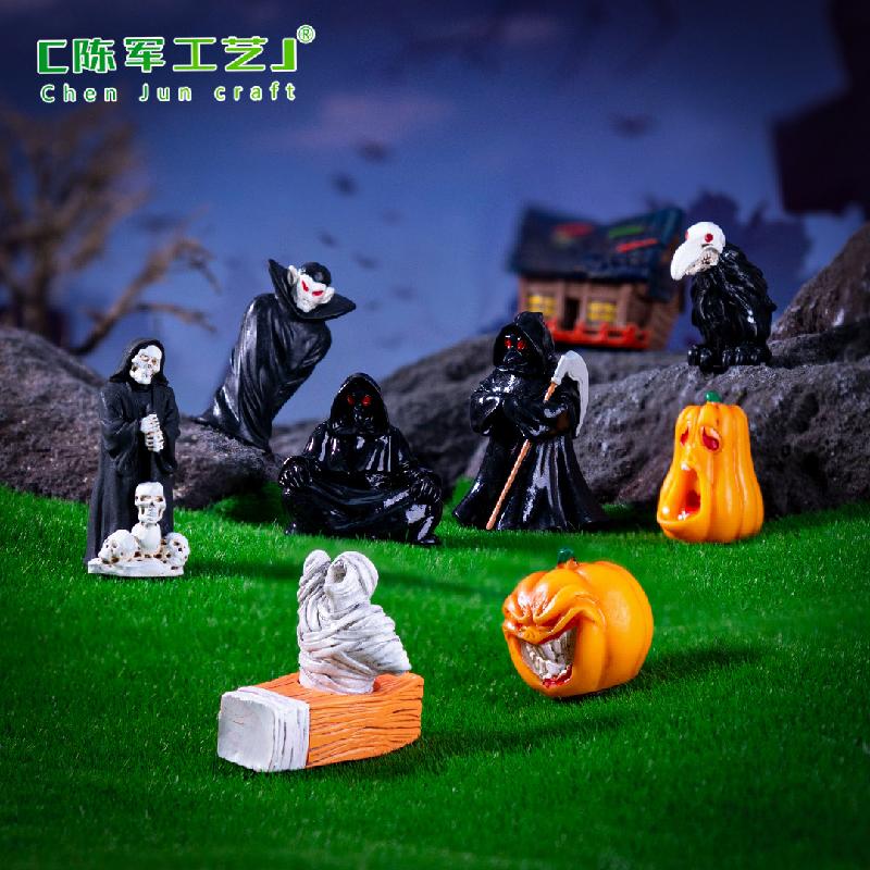 Phụ Kiện Tiểu Cảnh 跨境外贸微景观创意万圣节骷髅木乃伊 DIY装饰品挂配件迷你小摆件
