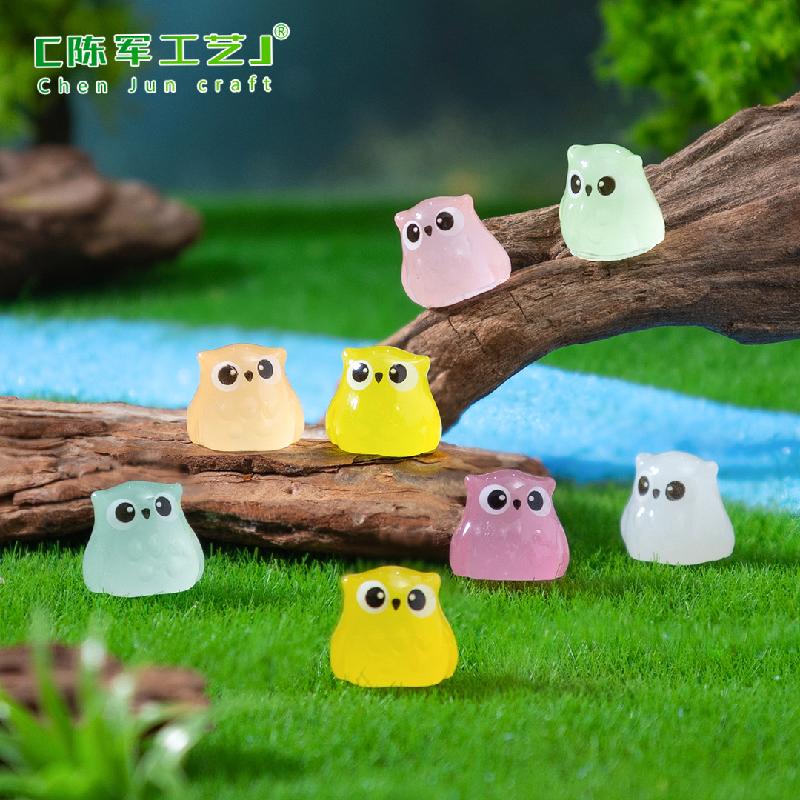 Phụ Kiện Tiểu Cảnh 跨境微景观创意夜光小猫头鹰萌粒公仔 DIY装饰品挂配件迷你小摆件