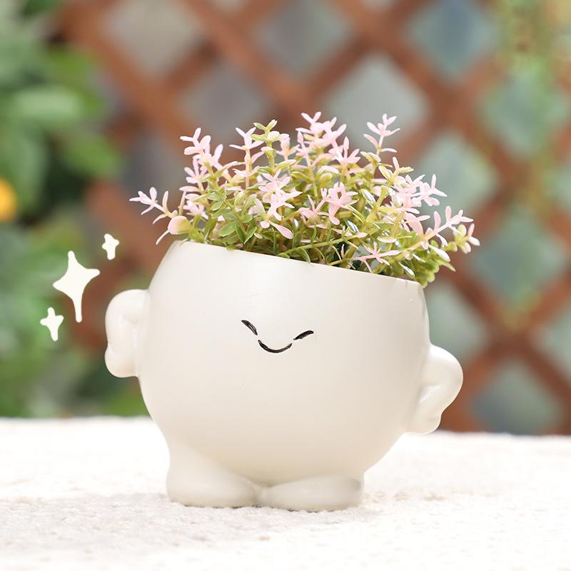 Chậu Cây Resin Chậu cây mọng nước mặt biểu cảm hoạt hình resin, chậu mini để bàn, trang trí sân vườn (RG-65)