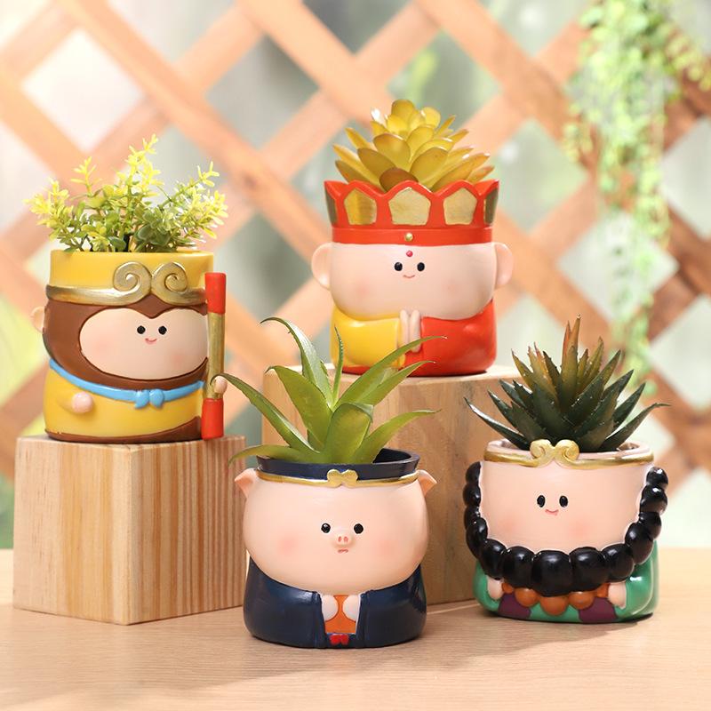 Chậu Cây Resin Chậu cây mini resin chủ đề Tây Du Ký, chậu mọng nước để bàn, trang trí cửa sổ và nhà (RG-84)