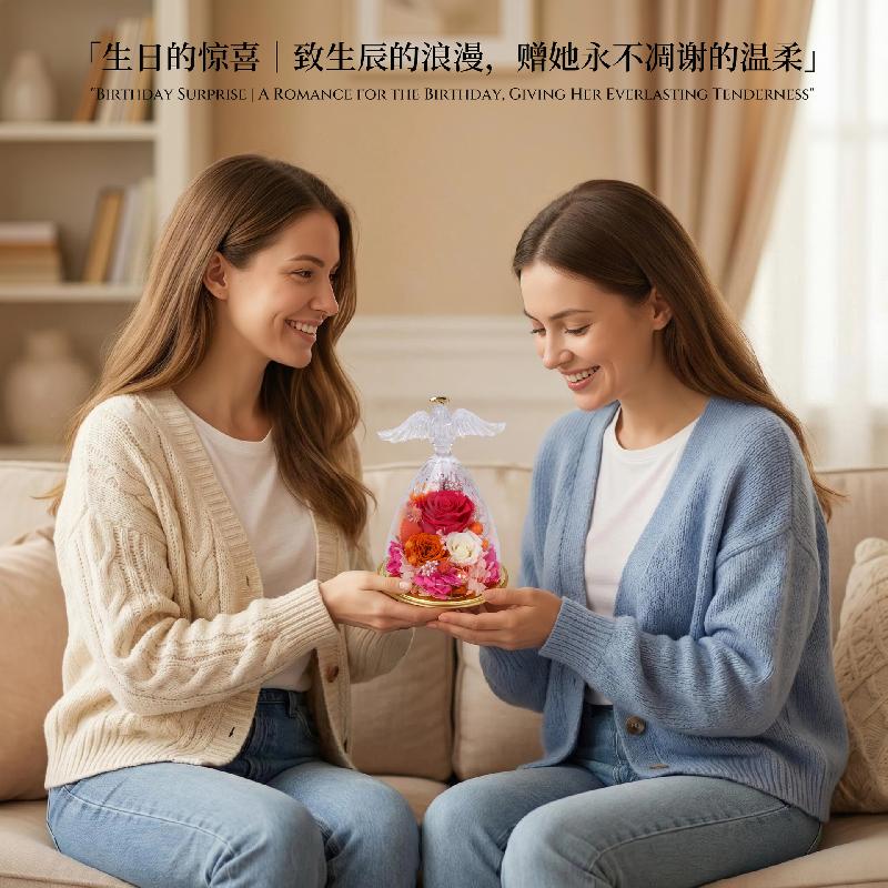 Hoa khô trang trí Tượng thiên thần hoa vĩnh cửu đèn trang trí quà sinh nhật (HK-81)