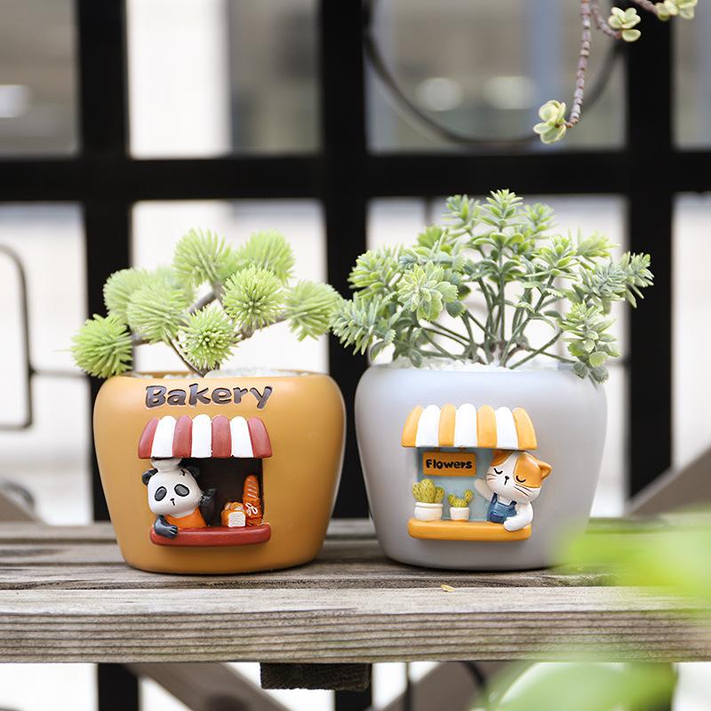 Chậu Cây Resin Chậu cây mọng nước thú cưng hoạt hình resin, chậu mini trang trí ban công, tiểu cảnh (RG-37)