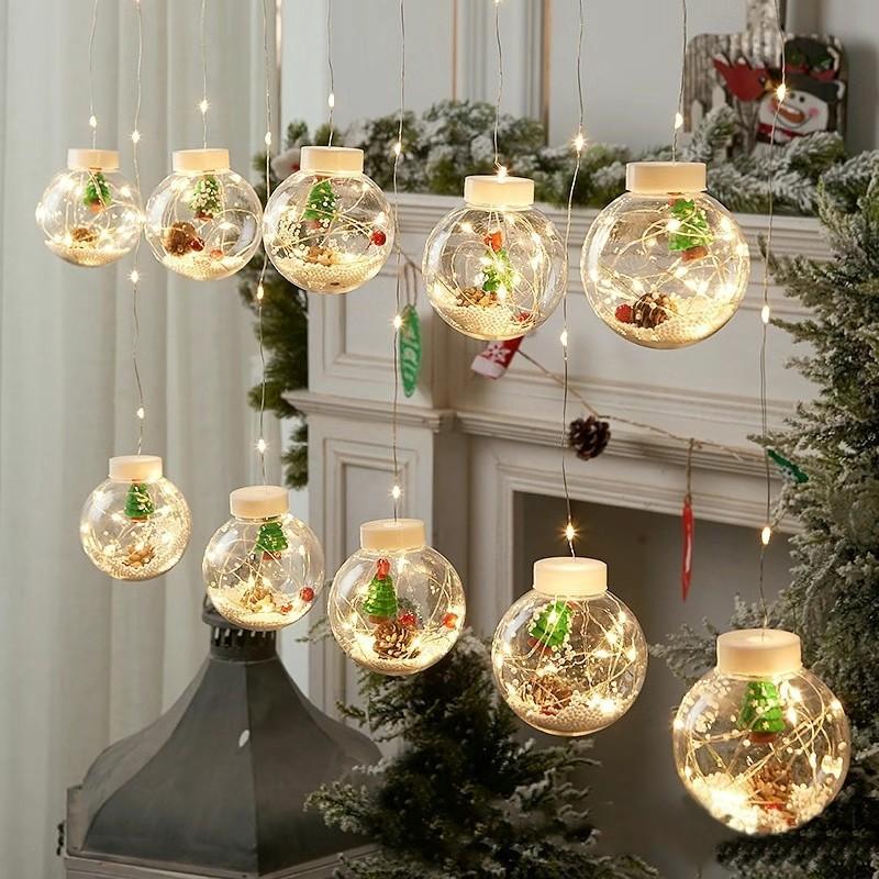Trang Trí Noel Đèn LED quả cầu Giáng Sinh - trang trí lãng mạn cho phòng ngủ, cửa hàng và cửa sổ, ánh sáng đèn dây sao, lý tưởng cho các dịp lễ hội.