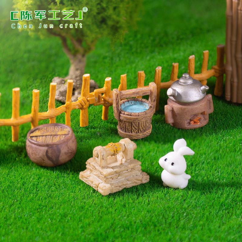 Phụ Kiện Tiểu Cảnh 微景观创意古风竹椅推车小物件庭院造景 DIY装饰品配件迷你小摆件