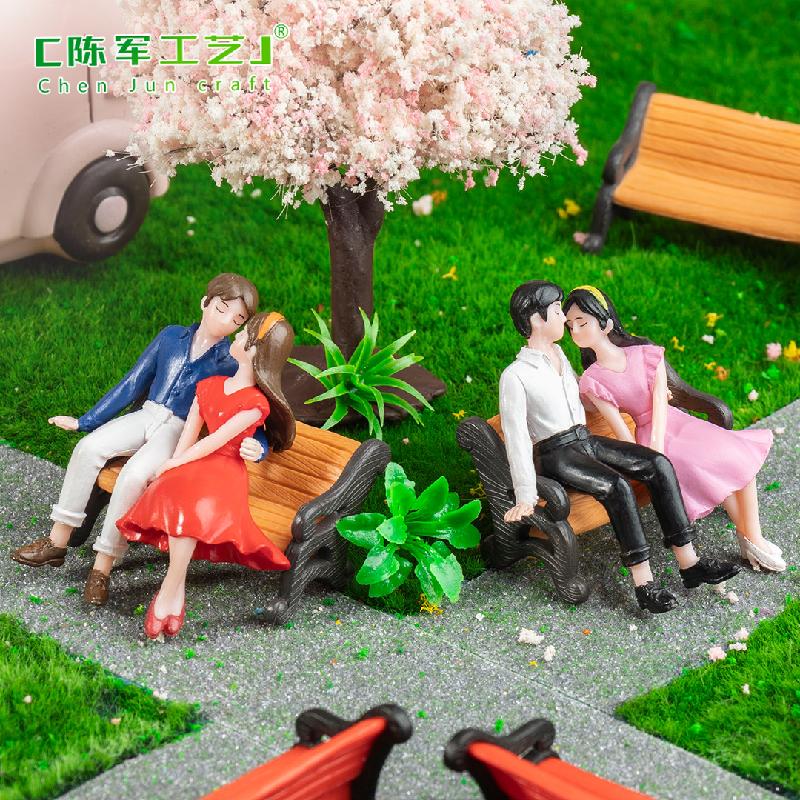 Phụ Kiện Tiểu Cảnh 微景观创意长椅情侣七夕节日造景 DIY装饰配件迷你汽车桌面小摆件