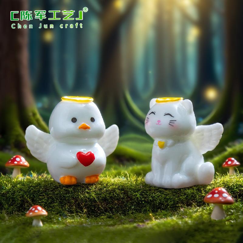Phụ Kiện Tiểu Cảnh 微景观创意可爱小猪猫猫天使萌粒公仔 DIY装饰配件迷你树脂小摆件