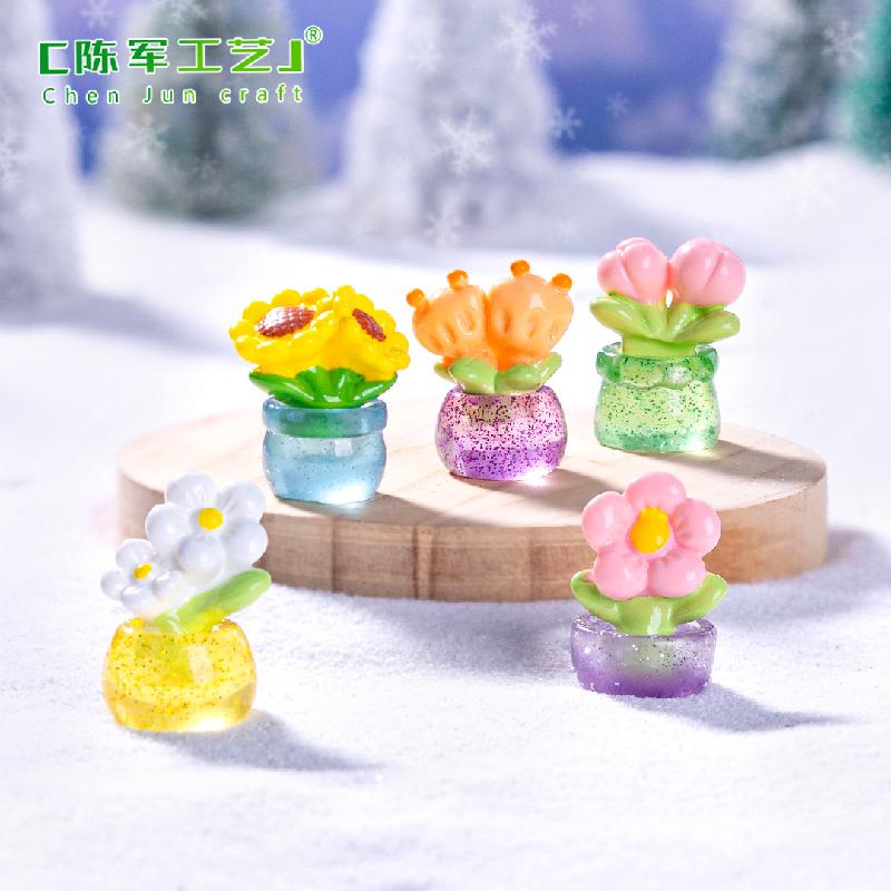 Phụ Kiện Tiểu Cảnh 微景观创意可爱向日葵郁金香鲜花 DIY装饰配件迷你车载桌面小摆件