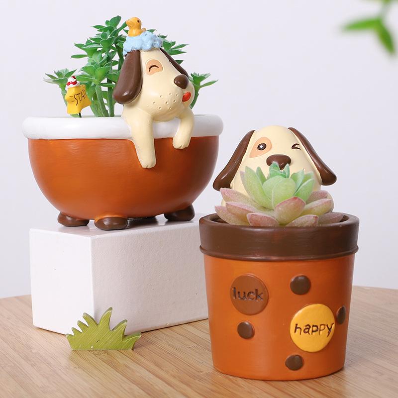 Chậu Cây Resin Chậu cây mọng nước hình chó hoạt hình resin, chậu mini trang trí bàn, ban công và tiểu cảnh (RG-88)