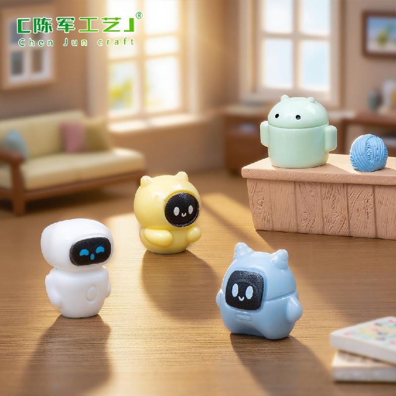 Phụ Kiện Tiểu Cảnh 跨境新品微景观创意迷你小机器人萌粒公仔 DIY装饰配件树脂小摆件