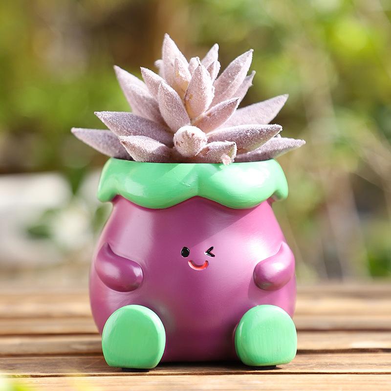 Chậu Cây Resin Chậu cây mọng nước hình rau củ hoạt hình resin, chậu mini để bàn, trang trí văn phòng và nhà (RG-106)