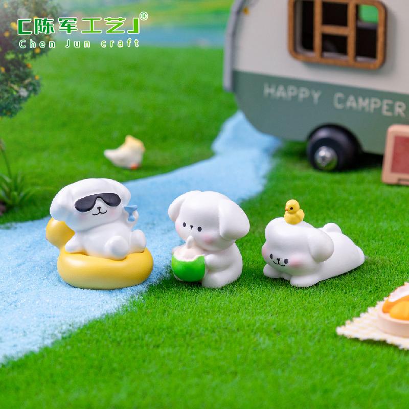 Phụ Kiện Tiểu Cảnh 微景观创意可爱休闲小狗公仔DIY装饰品挂配件迷你车载桌面小摆件
