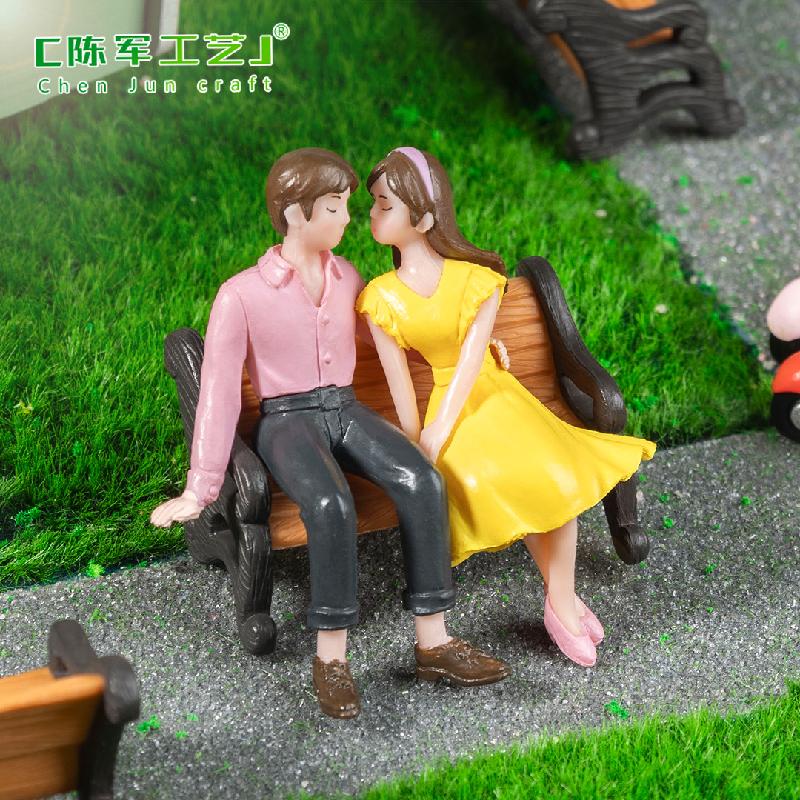 Phụ Kiện Tiểu Cảnh 微景观创意长椅情侣七夕节日造景 DIY装饰配件迷你汽车桌面小摆件