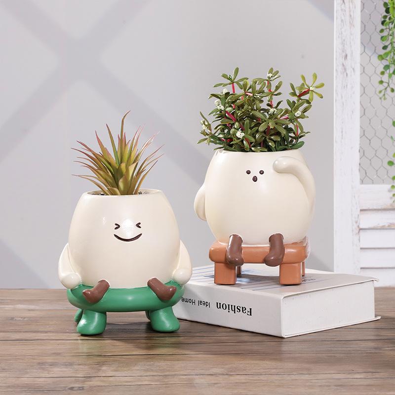 Chậu Cây Resin Chậu cây mọng nước mặt cười resin, chậu mini để bàn, trang trí nhà và sân vườn (RG-148)