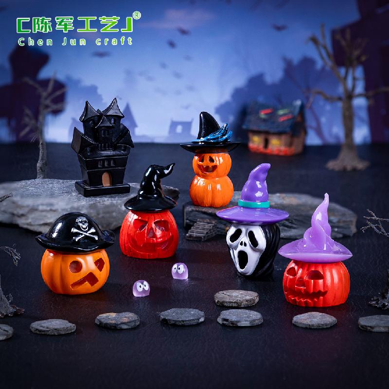 Phụ Kiện Tiểu Cảnh 跨境新品微景观创意发光小南瓜骷髅万圣节 DIY装饰品配件迷你小摆