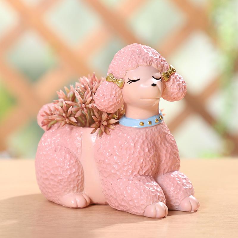 Chậu Cây Resin Chậu cây hình chó Poodle resin, chậu mọng nước mini, trang trí bàn, cửa sổ và sân vườn (RG-78)