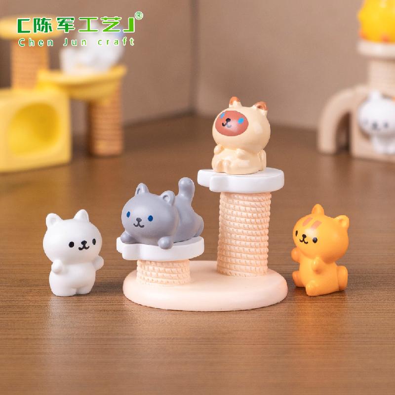 Phụ Kiện Tiểu Cảnh 微景观创意可爱猫爬架小猫公仔娃娃屋 DIY装饰配件迷你桌面小摆件