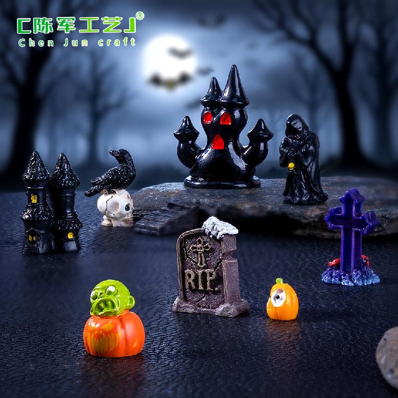 Phụ Kiện Tiểu Cảnh 跨境新品微景观创意城堡南瓜万圣节造景DIY装饰品配件迷你小摆件