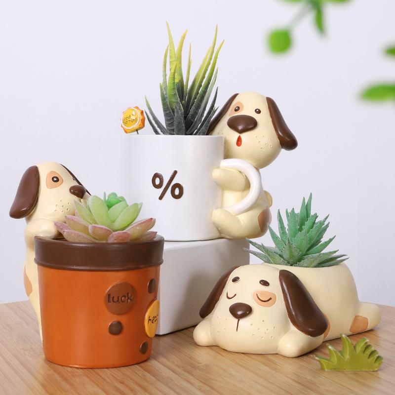 Chậu Cây Resin Chậu cây mọng nước hình chó hoạt hình resin, chậu mini trang trí bàn, ban công và tiểu cảnh (RG-88)