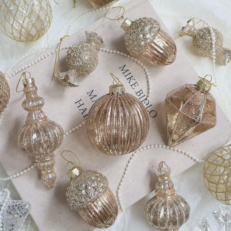 Trang Trí Noel Trang trí Noel vàng champagne, bóng thủy tinh kim tuyến, kẹo, kim cương, phụ kiện sang trọng cây thông Noel