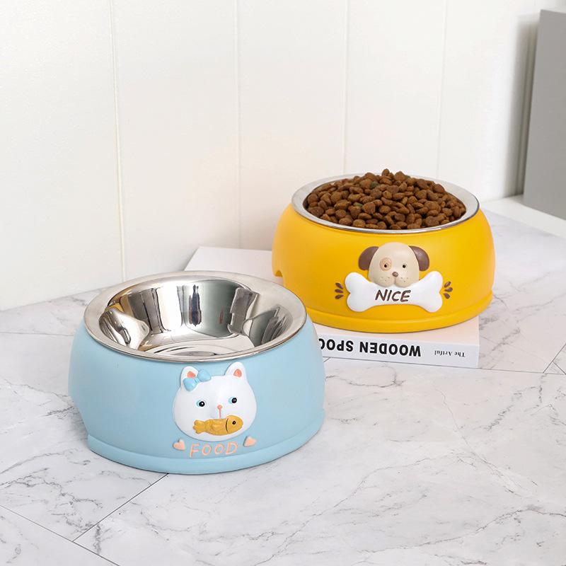 Chậu Cây Resin Bát ăn uống cho thú cưng bằng inox, bát mèo chống đổ, chống trượt, phụ kiện nuôi thú cưng (RG-256)