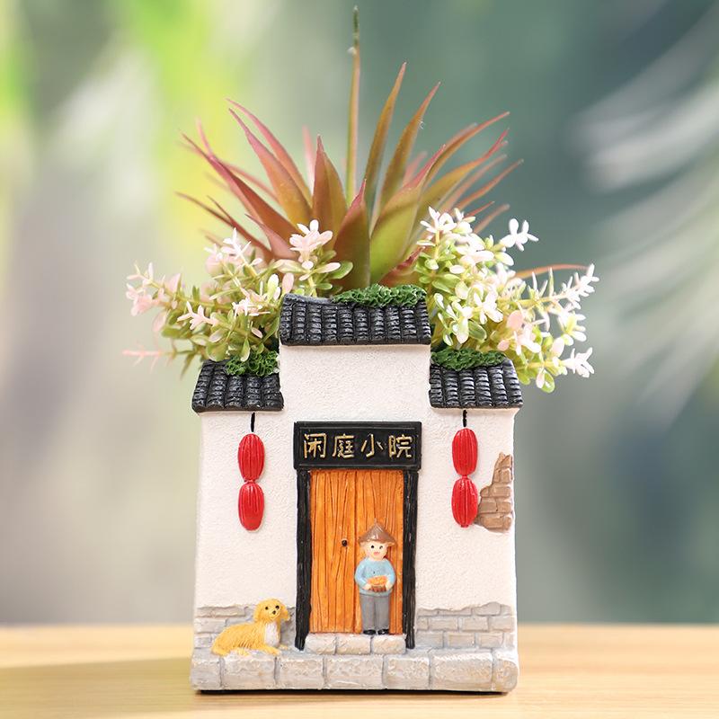 Chậu Cây Resin Chậu cây mọng nước resin phong cách kiến trúc Huệ Châu, chậu mini trang trí sân vườn và ban công (RG-150)