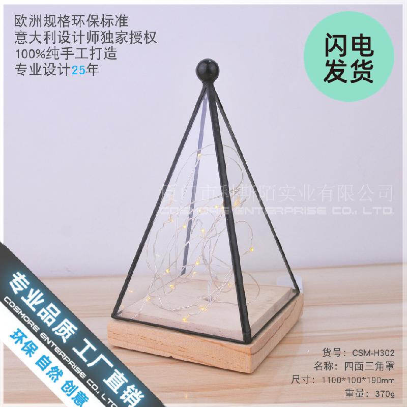Chậu Đa Giác Đèn kính gỗ hoa bất tử LED trang trí (DG-135)