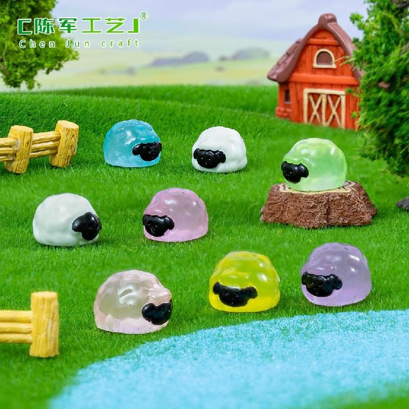 Phụ Kiện Tiểu Cảnh 微景观创意夜光黑脸小羊萌粒公仔 DIY装饰配件迷你车载桌面小摆件
