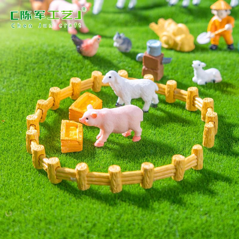 Phụ Kiện Tiểu Cảnh 微景观创意田园小牛小羊农夫农场造景 DIY装饰配件迷你微缩小摆件