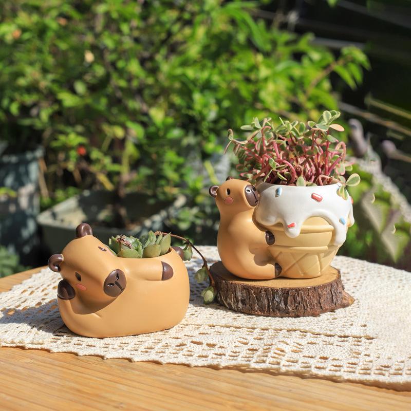 Chậu Cây Resin Chậu cây mọng nước hình Capybara resin, chậu mini trang trí bàn, tiểu cảnh sân vườn (RG-40)