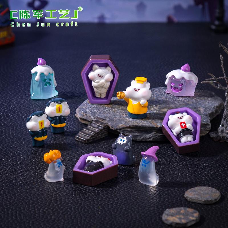 Phụ Kiện Tiểu Cảnh 跨境新品微景观棺材僵尸萌粒万圣节造景 DIY装饰品配件迷你小摆件