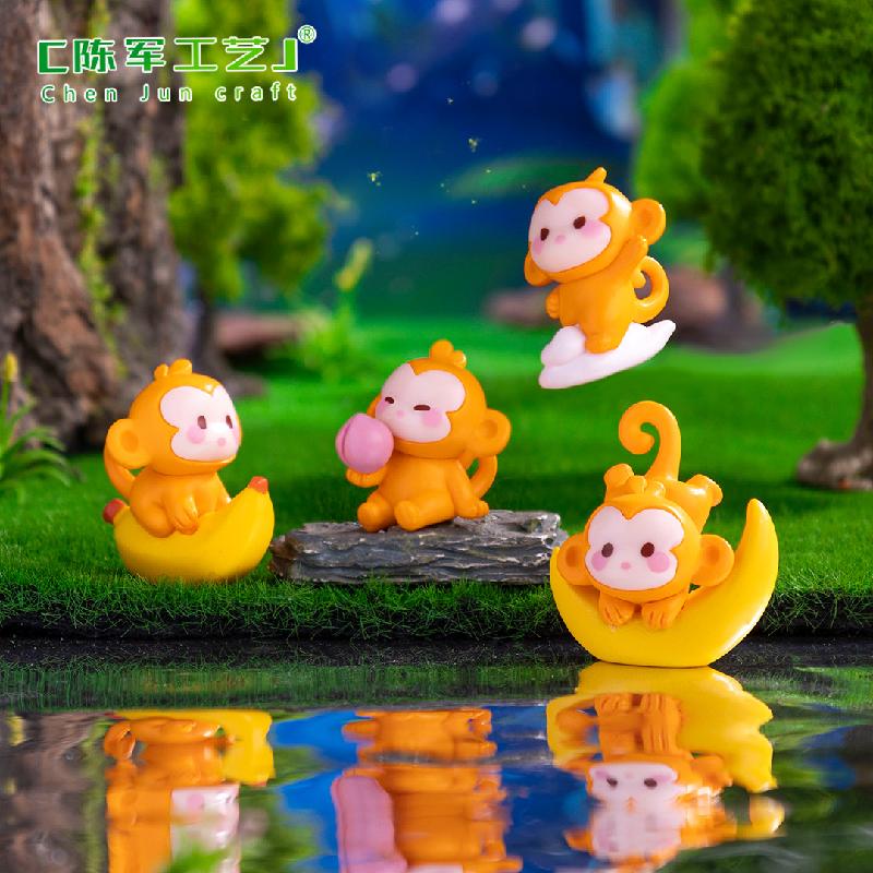 Phụ Kiện Tiểu Cảnh 微景观创意可爱小猴子捞月萌粒园艺造景 DIY装饰品配件迷你小摆件