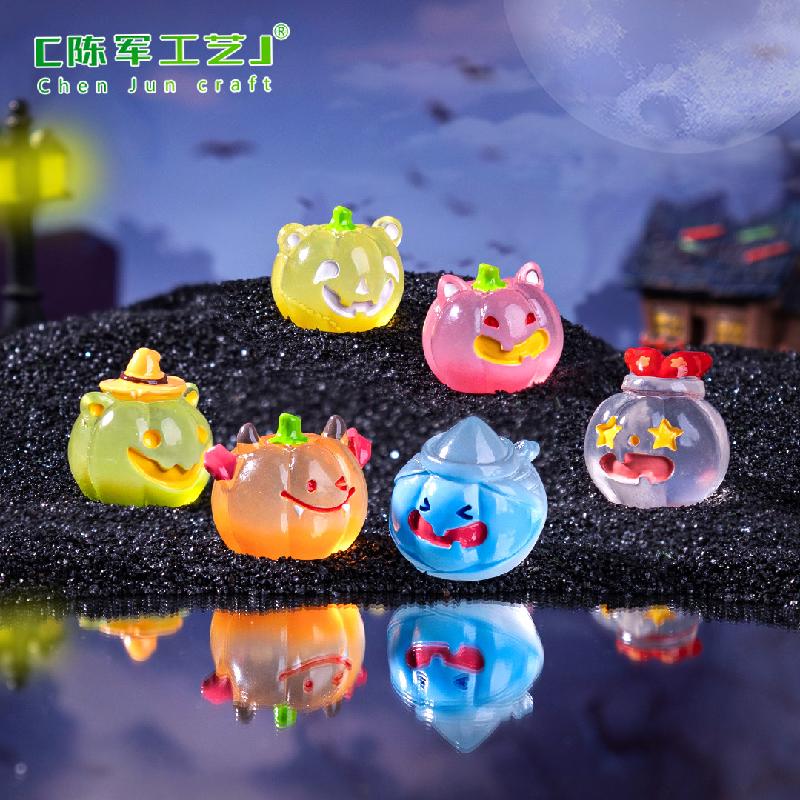 Phụ Kiện Tiểu Cảnh 跨境微景观创意夜光万圣节小南瓜萌粒 DIY装饰品挂配件迷你小摆件