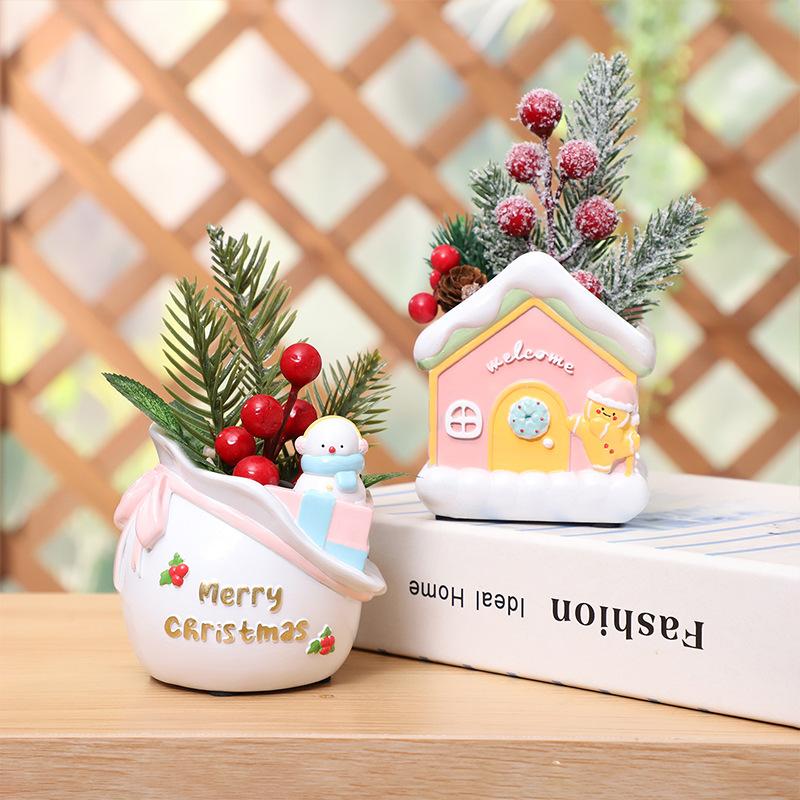 Chậu Cây Resin Chậu cây mọng nước Giáng Sinh resin vẽ tay, chậu mini trang trí bàn, tiểu cảnh và sân vườn (RG-205)
