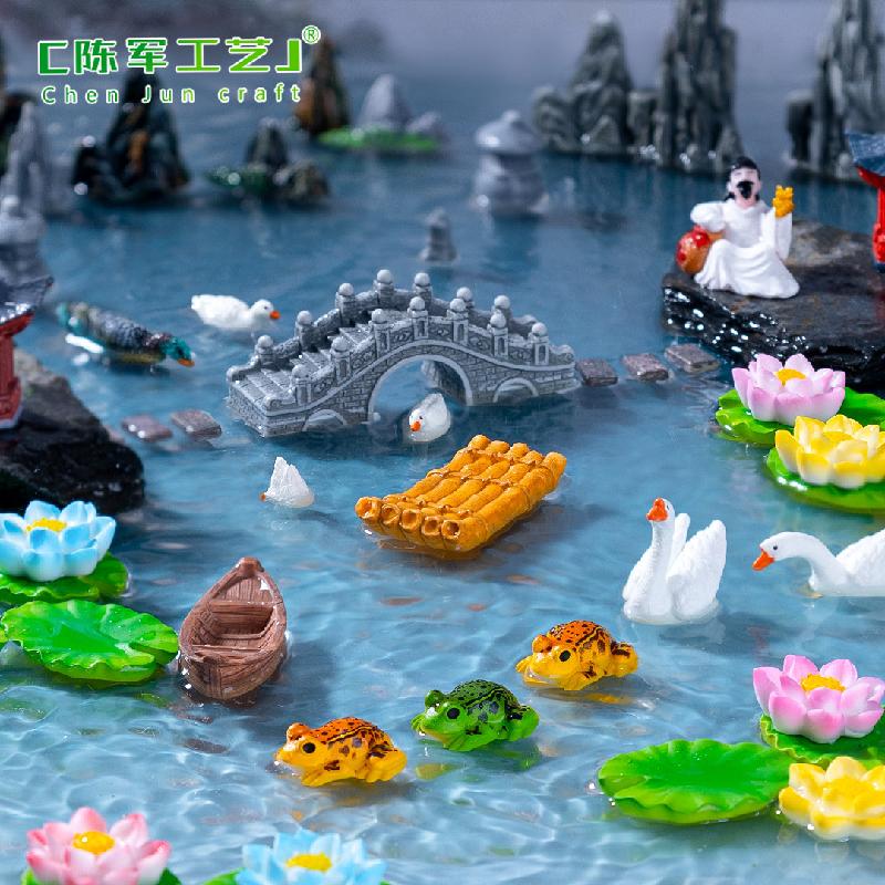 Phụ Kiện Tiểu Cảnh 微景观创意漂浮木船竹筏鱼缸水族造景 DIY装饰配件迷你微缩小摆件