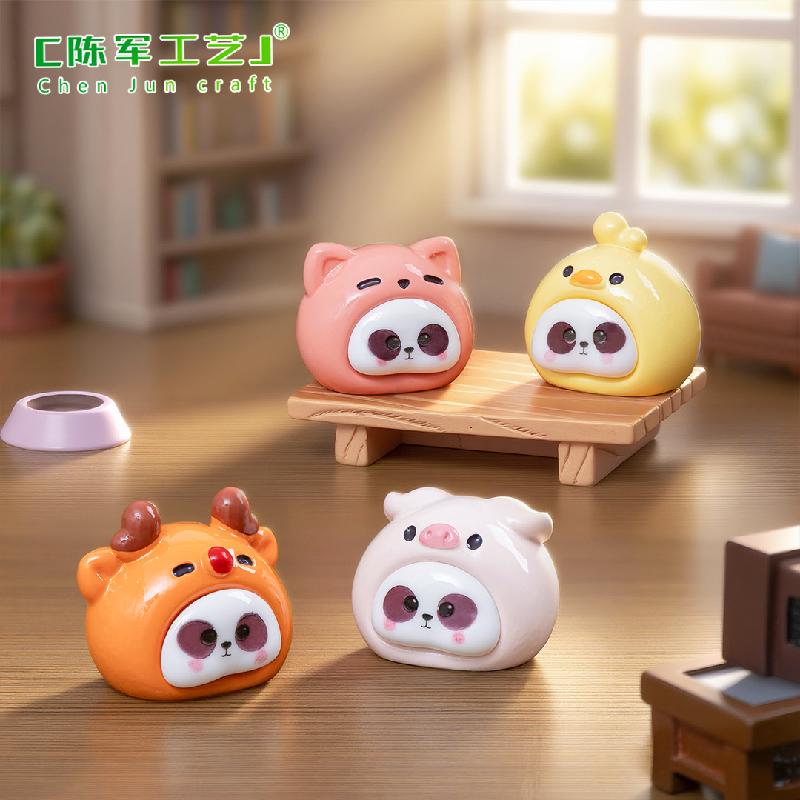 Phụ Kiện Tiểu Cảnh 微景观创意可爱熊猫头动物萌粒公仔 DIY装饰品配件迷你桌面小摆件