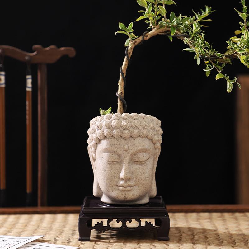 Chậu Cây Resin Chậu cây resin giả đá hình đầu Phật, chậu cây trang trí nhà, ban công và sân vườn (RG-14)