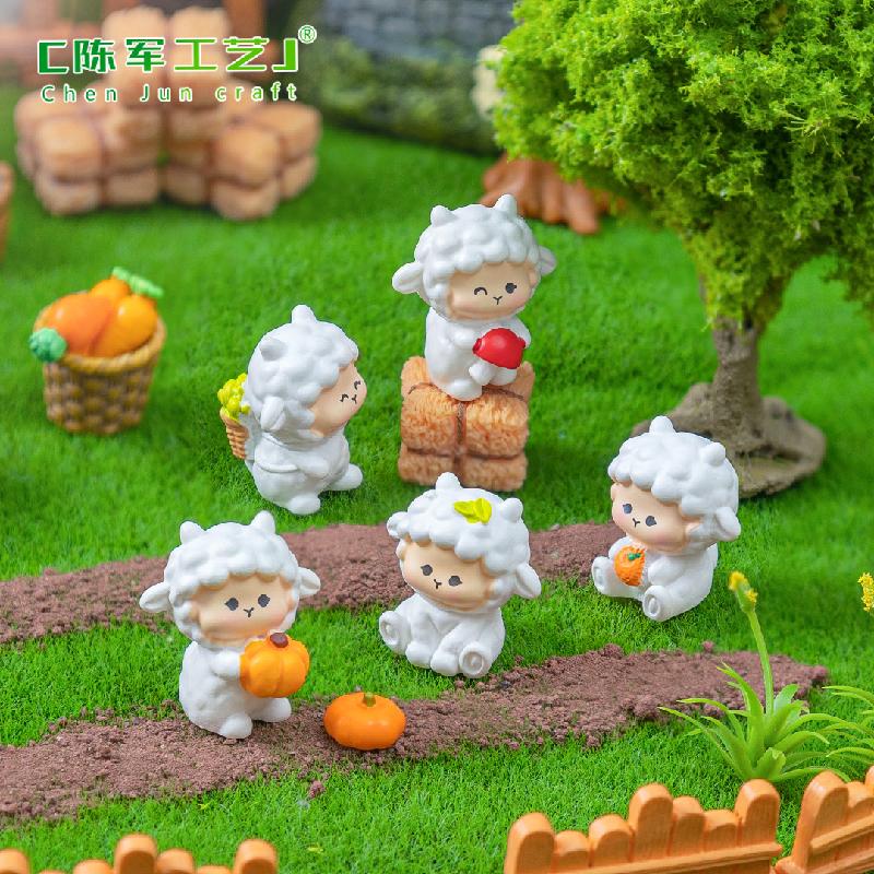Phụ Kiện Tiểu Cảnh 微景观创意可爱秋收小羊园艺造景 DIY装饰配件迷你车载桌面小摆件